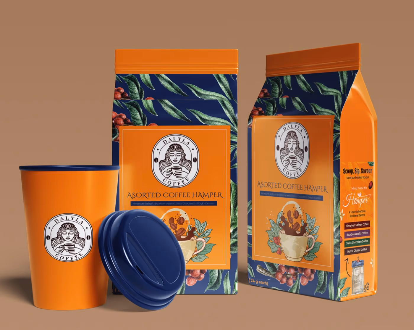 Dalyla Coffee illustrated packaging and gift hamper