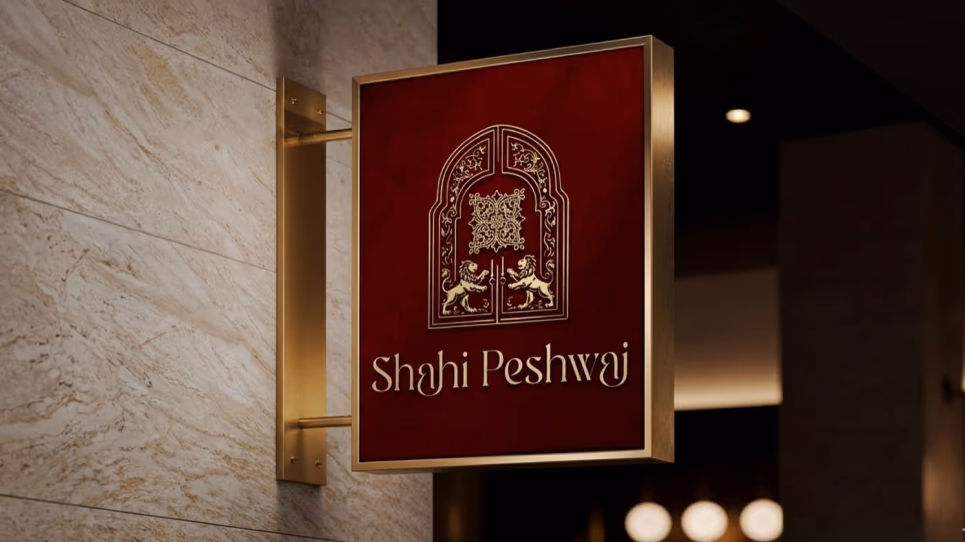 Shahi Peshwai architectural identity on a blade sign