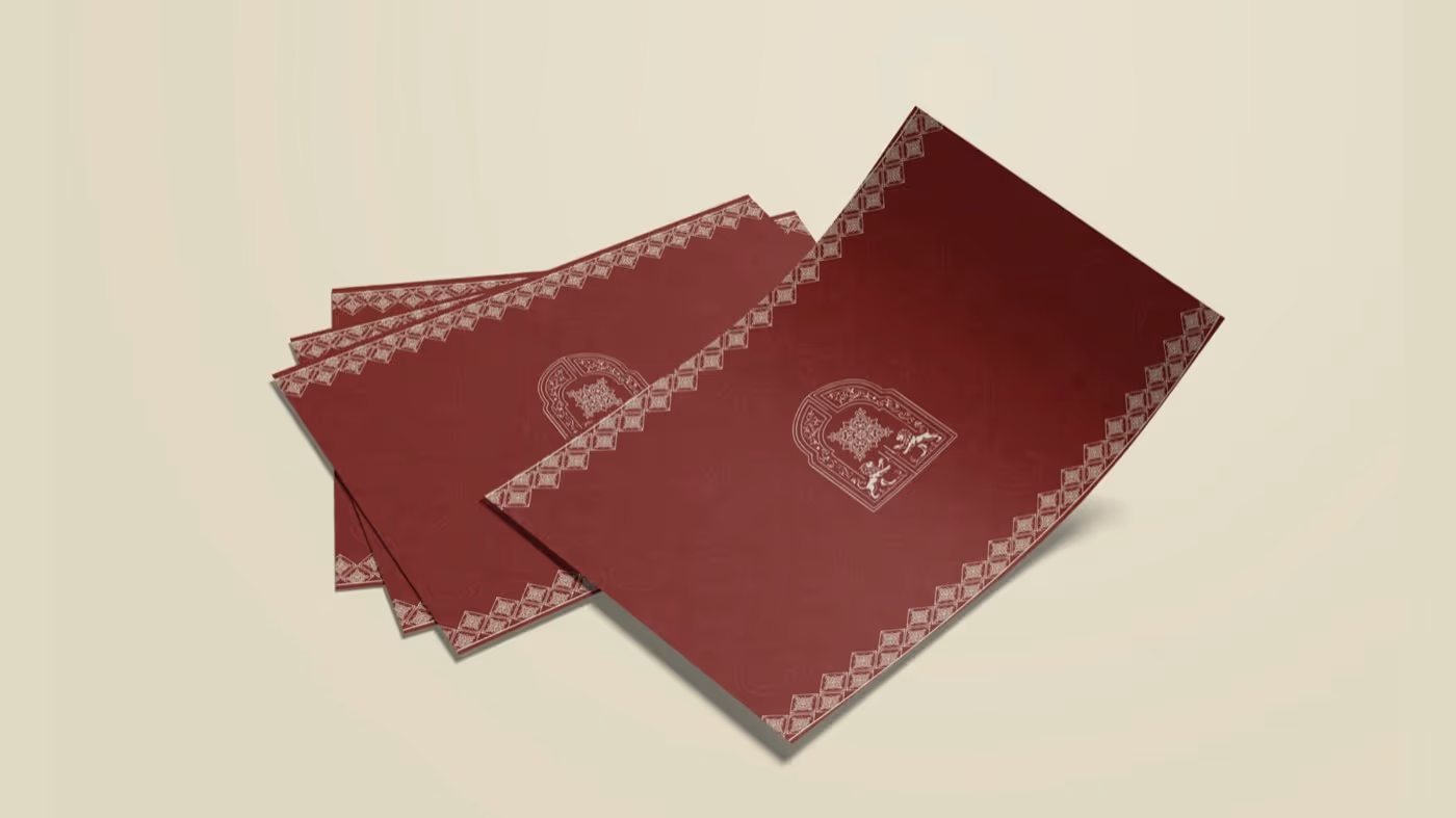 Coordinated Shahi Peshwai stationery and print collateral
