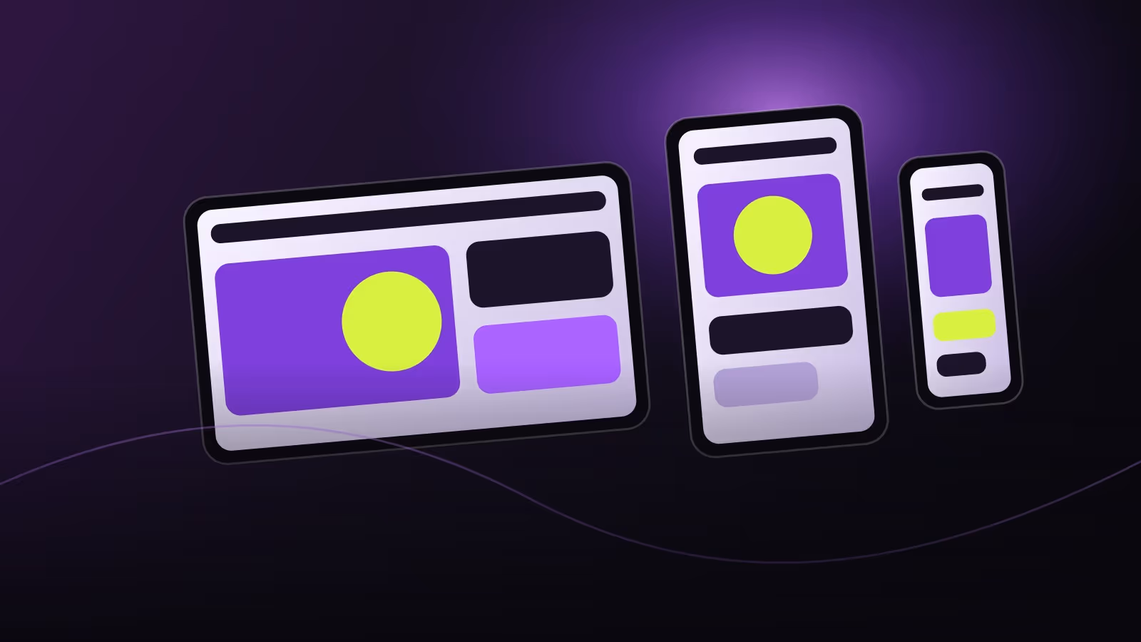 A website layout shown at desktop, tablet and phone sizes
