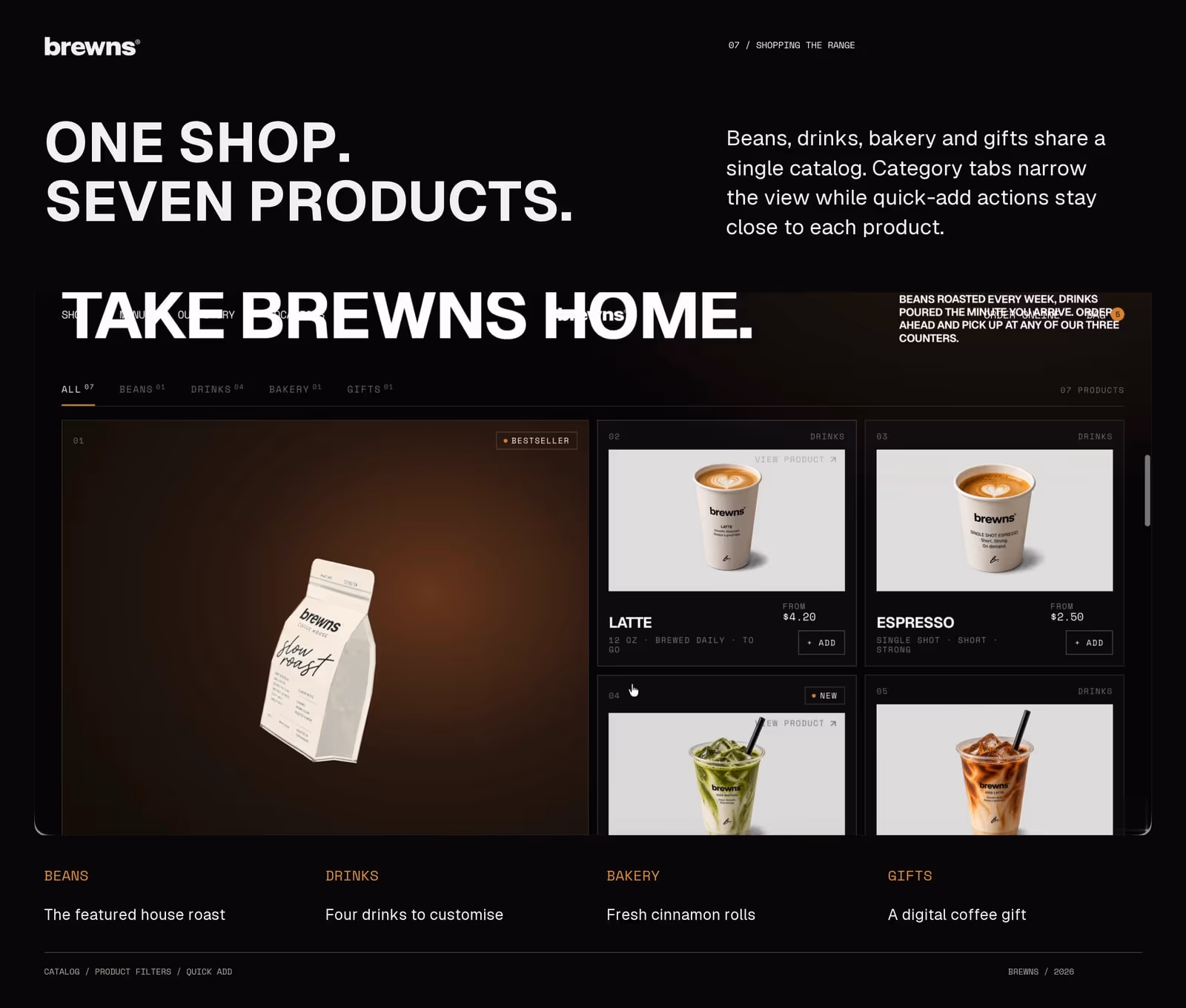 Brewns: the storefront, catalogue and checkout as built